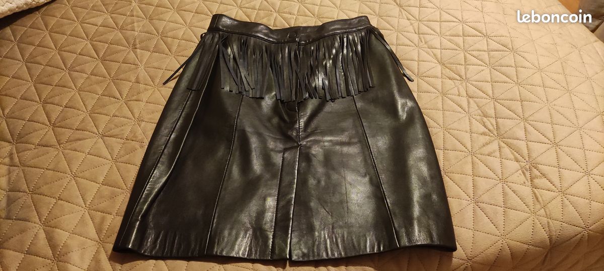 Jupe Longue En Cuir Noir Taille 38 - Occasion Très Bon état, Style Basique Chic, Matière Simili Cuir