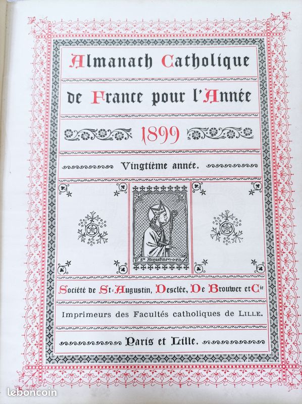 Le trés rare Almanach catholique de France de l'an de grâce 1899 (image 1)