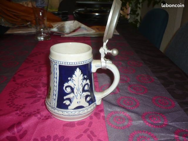 Chope à bière ancienne avec couvercle origine allemande (image 5)