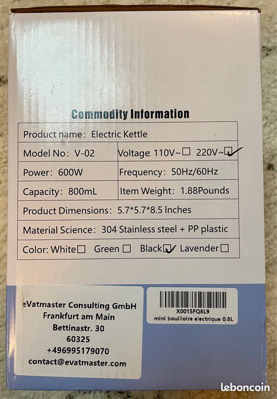 Bouilloire électrique 800ml noire neuve plastique (image 4)