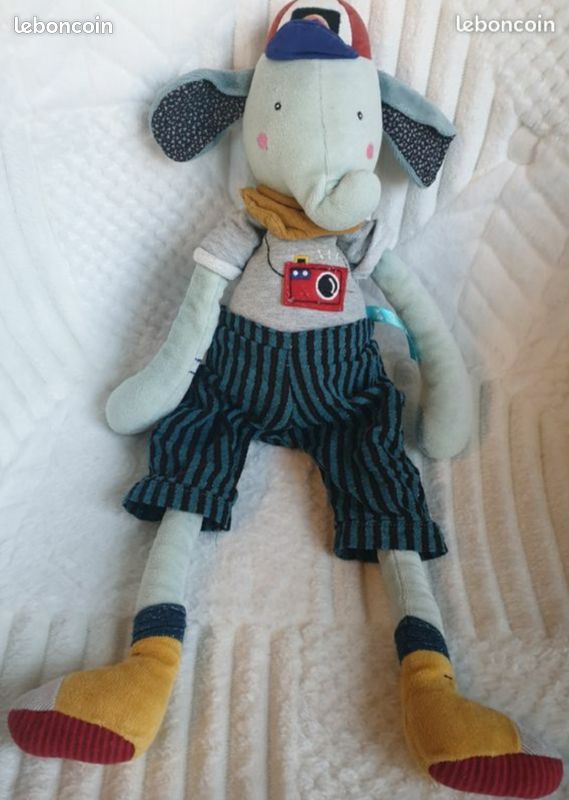 POUPÉE DOUDOU peluche ÉLÉPHANT Pablo LES BROC'N ROLL'S MOULIN ROTY (image 1)