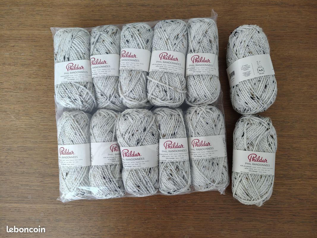 Lot de 12 pelotes phil randonnees ecru 10% alpaga 40% laine neuves (image 1)