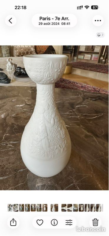 Vase Royal Copenhagen – Greenland Porcelaine blanche en relief – Modèle 5012 (image 3)