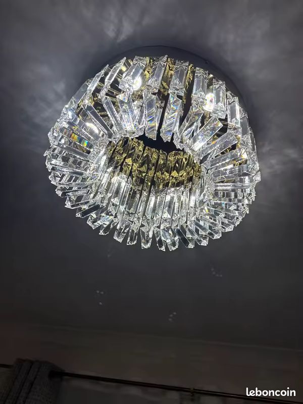 Plafonnier cristal or luxe 50cm moderne LED salon (image 2)