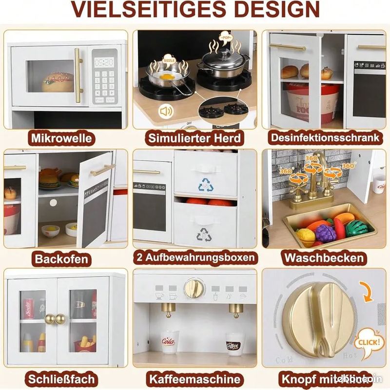 Persönliche Favoriten Cuisine pour enfants en bois 90x30x90 cm, cuisine ludique avec lumière et son, cuisine de poupée en bois pour enfants, cuisines pour enfants, avec accessoires de cuisine (image 7)
