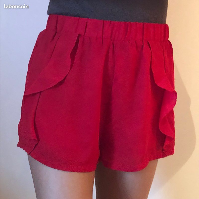 Short fluide rouge à volants femme Taille 36 Neuf (image 4)