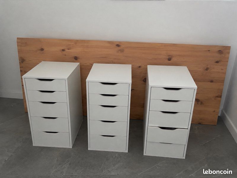3 caissons IKEA ALEX blancs + plateau pin – Idéal bureau rentrée (image 2)