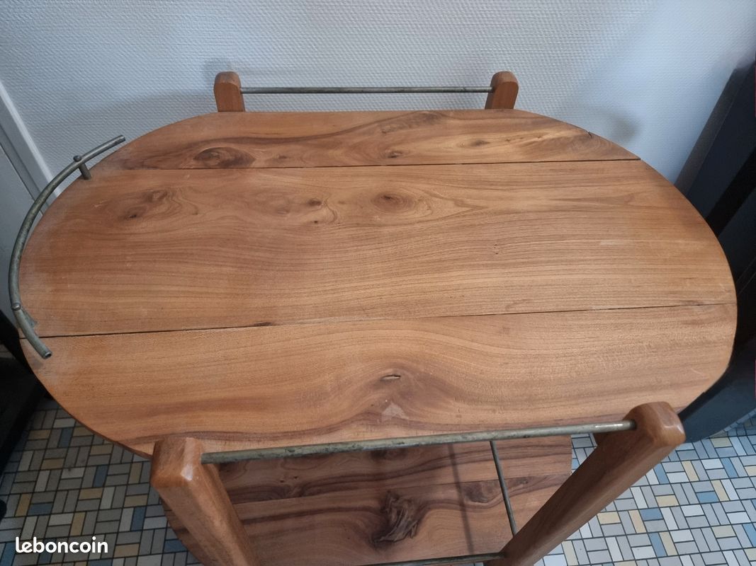 Desserte roulante scandinave vintage , bois noyer massif , bar roulant chariot 1950 (image 4)