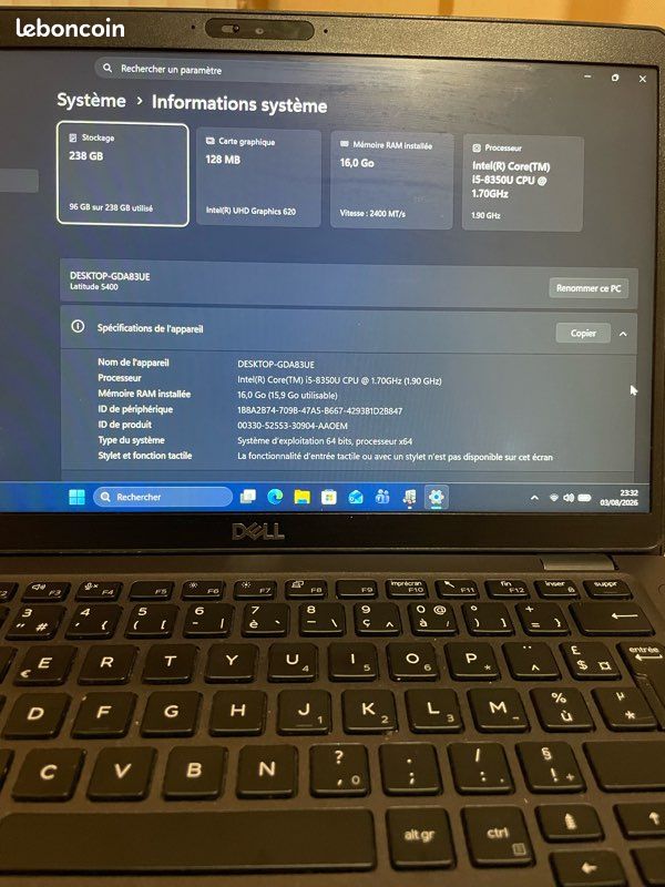 💻 Dell Latitude 5400 – Intel Core i5 – 16 Go RAM – SSD NVMe 256 Go – Windows 11 Pro (image 3)