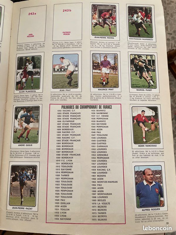 POUR ALBUM PANINI Rugby 1983 Championnat France Groupe A/B 10 vignettes