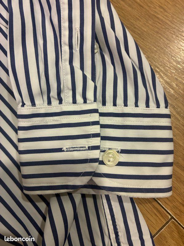 Chemise Façonnable Rayée Bleue Taille 18.5 - 100% Coton USA - Occasion En Très Bon état