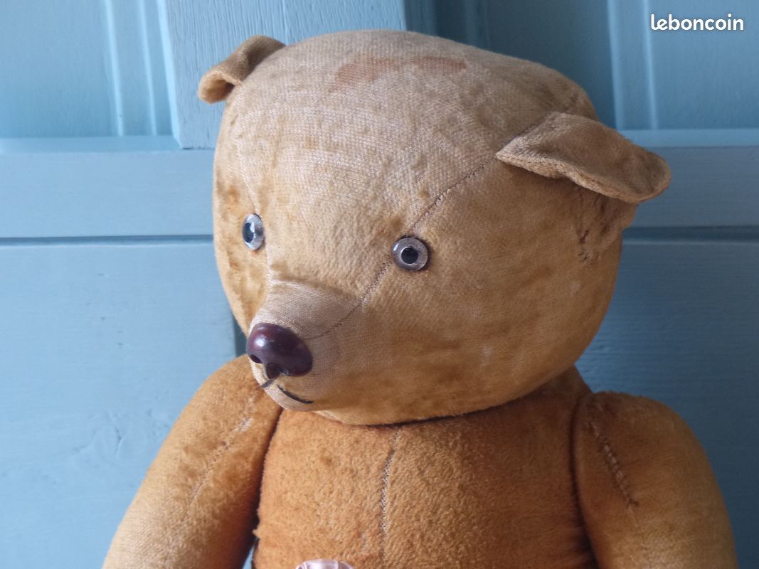 Ours en peluche ancien vintage en laine de bois Winston en mohair - Tête et membres articulés. - France
