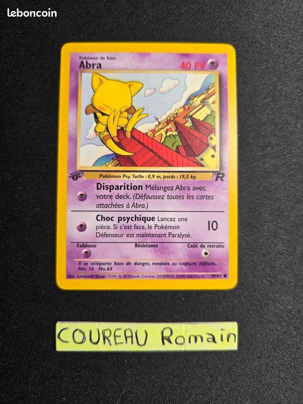 abra pokemon card 49 82 Pokemon Card: Abra 49/82 1st Edition Team Rocket TCG 9.5 – THE CARD SPOT  PTY LTD main image 1