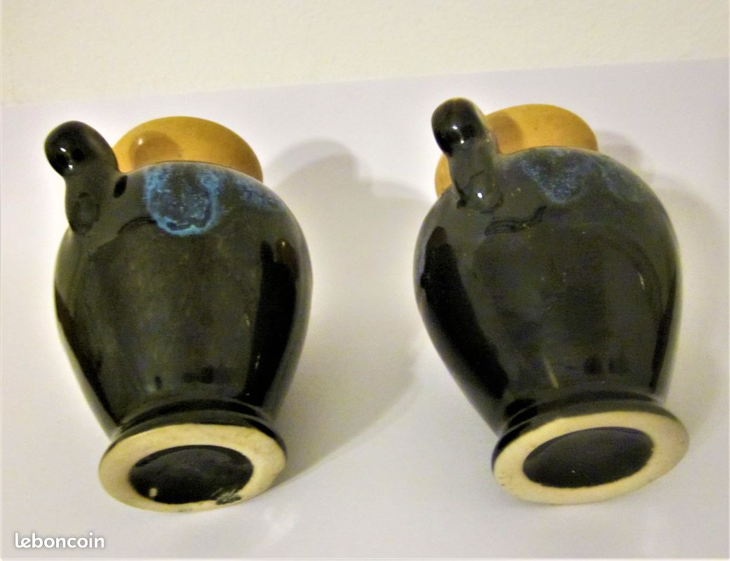 2 petits VASES en duo céramique brillante flammée H : 8,7 cm TBE Vintage (image 8)