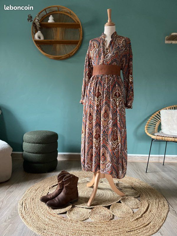 Robe Maxi Zara Femme - Style Boho Marron - Taille XS - Neuve Avec étiquette