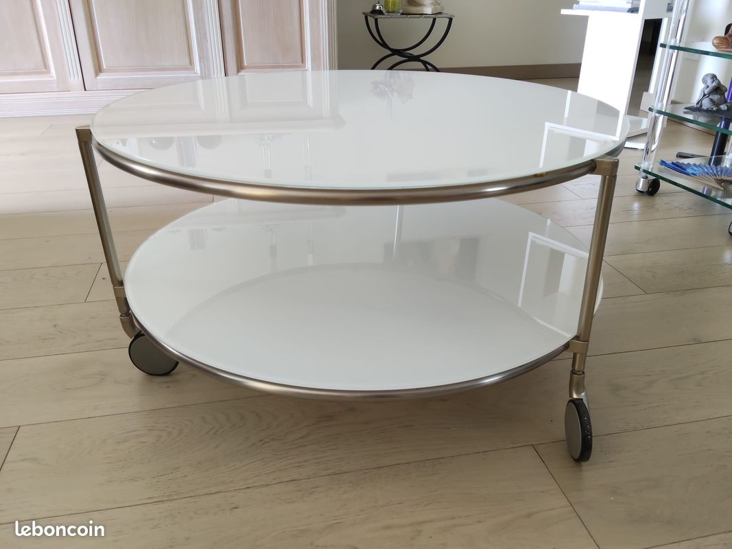 Table basse roulante ronde en verre