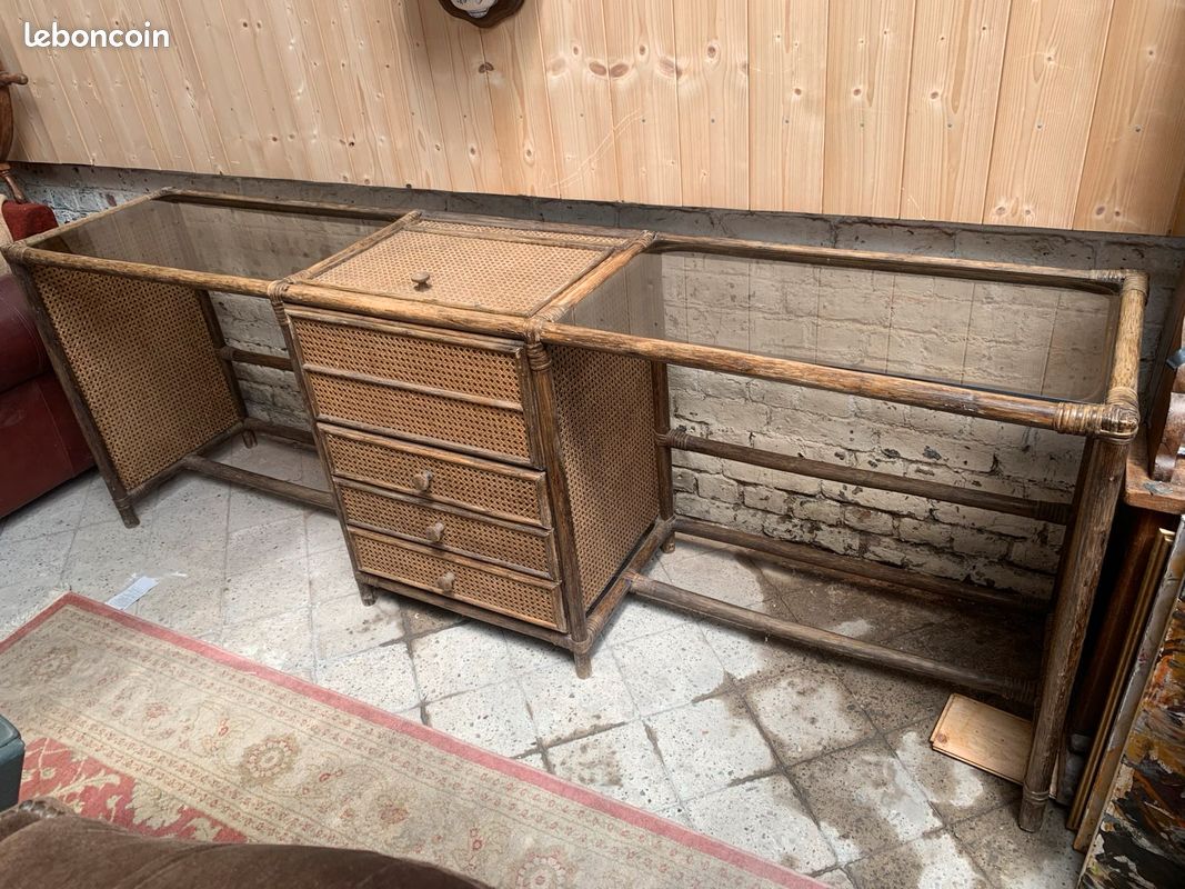 Ancien meuble de métier de coiffeur en rotin (image 1)