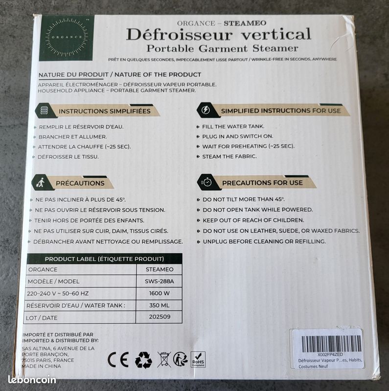Défroisseur vertical à main Organce Steameo (image 2)