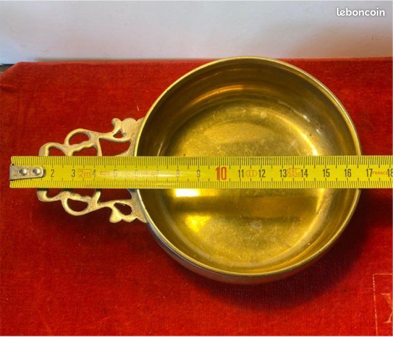 Ancien bol à porridge en métal doré (image 7)
