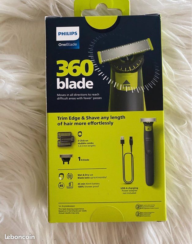 Rasoir Philips 360 One Blade complet neuf avec 1 blade et en plus vendu avec une boîte 2 lames neuves supplémentaires (image 4)