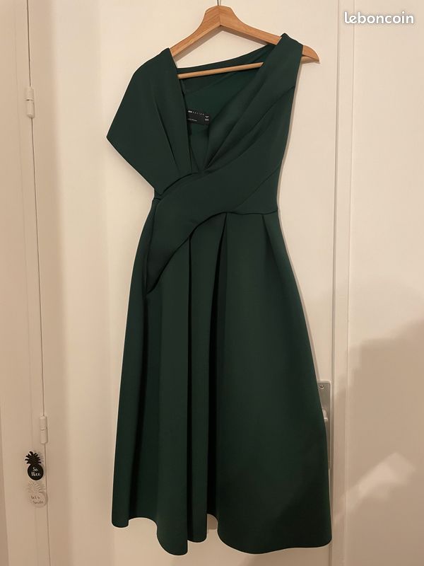 ASOS DESIGN - Robe de soire mi-longue  paule asymtrique effet drap -  Vert fort  Taille 36  Parfaite pour un vnement  - Vtements