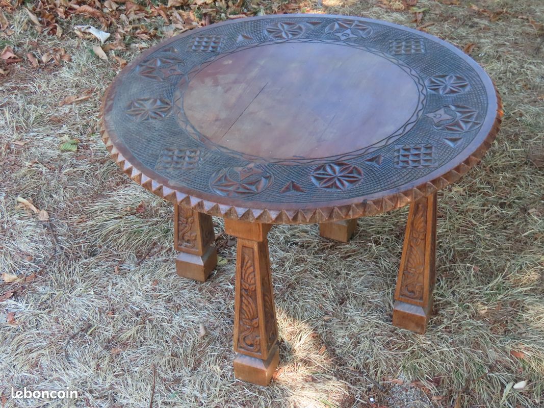 Table basse marocaine ronde bois (image 1)