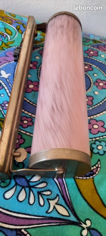 Originale applique des années 30. Art déco, chromée, verre rose (image 2)