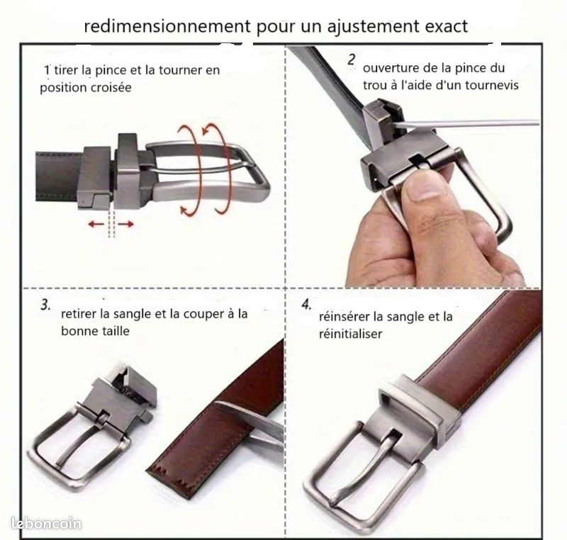 Ceinture Réversible boucle à épingle rotative, port double face