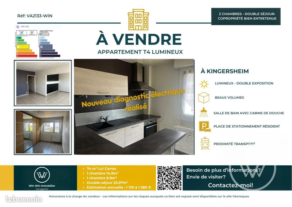 Appartement 4 pièces 74 m² · à Kingersheim · 74 m² · 88 000 €