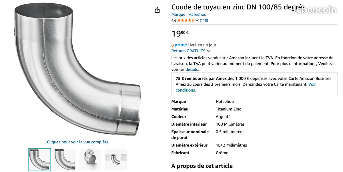 Lot coudes gouttière DN 100 85 degrés neufs (-70%) (image 1)