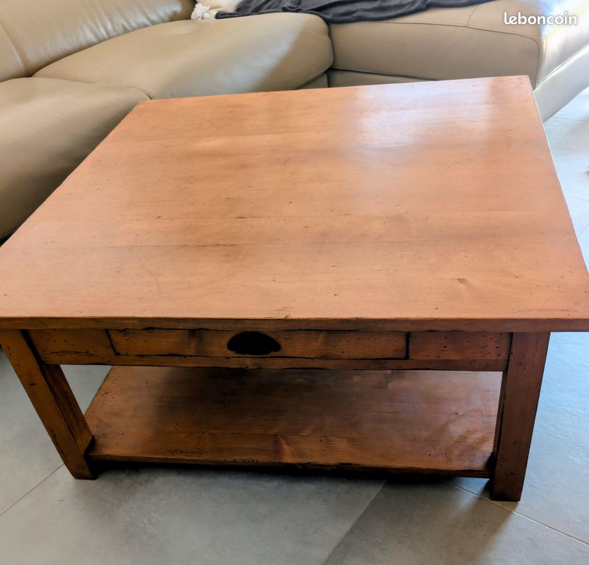Table basse en bois massif style campagne (image 2)