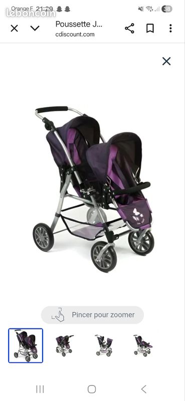 Xuanheng Poussette pour Poupée Bébé, Jeu d'Imitation, Décoration de Maison de Poupée, Jouet Chariot Poussoir violet
