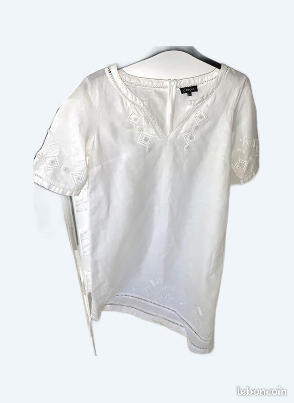 Robe blanche brodée marque Caroll Taille 42 (image 1)