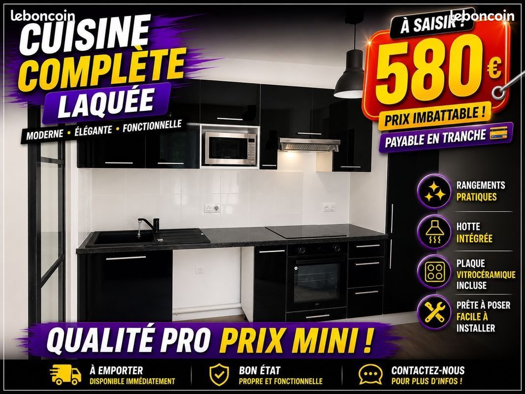 Cuisine noir de luxe complète‍​⁫⁭⁯‍⁫‌​⁬‍⁭⁠‌‌ (image 1)