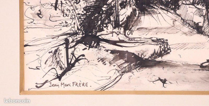 Magnifique « Ruelle » Dessin à l'encre de Chine Jean-Marc FRERE (école française du 20e siècle) signé en bas à gauche (image 4)