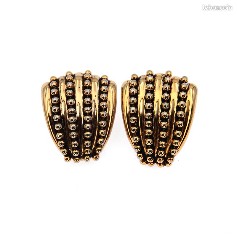 Boucles D'oreilles Clip Vintage En Métal Doré Et Perle - Occasion - Sans Marque