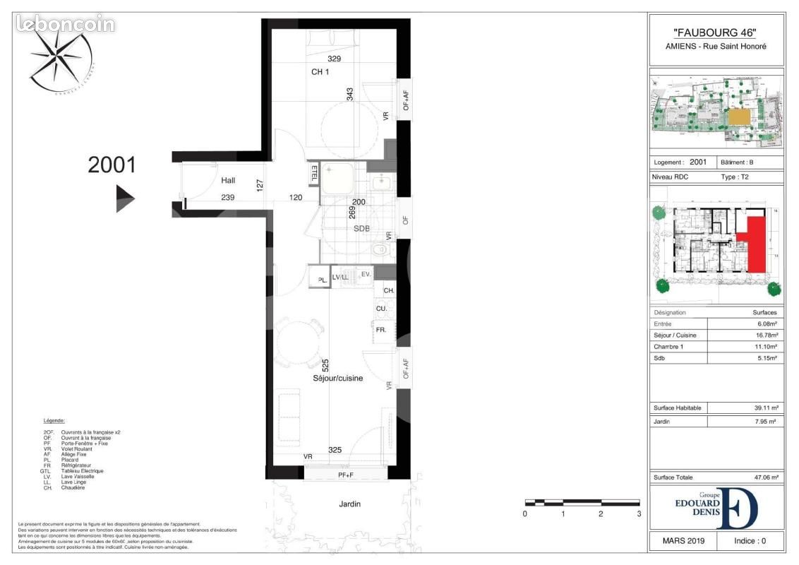 Appartement 2 pièces 39 m² · à Amiens · 39 m² · 585 €/mois