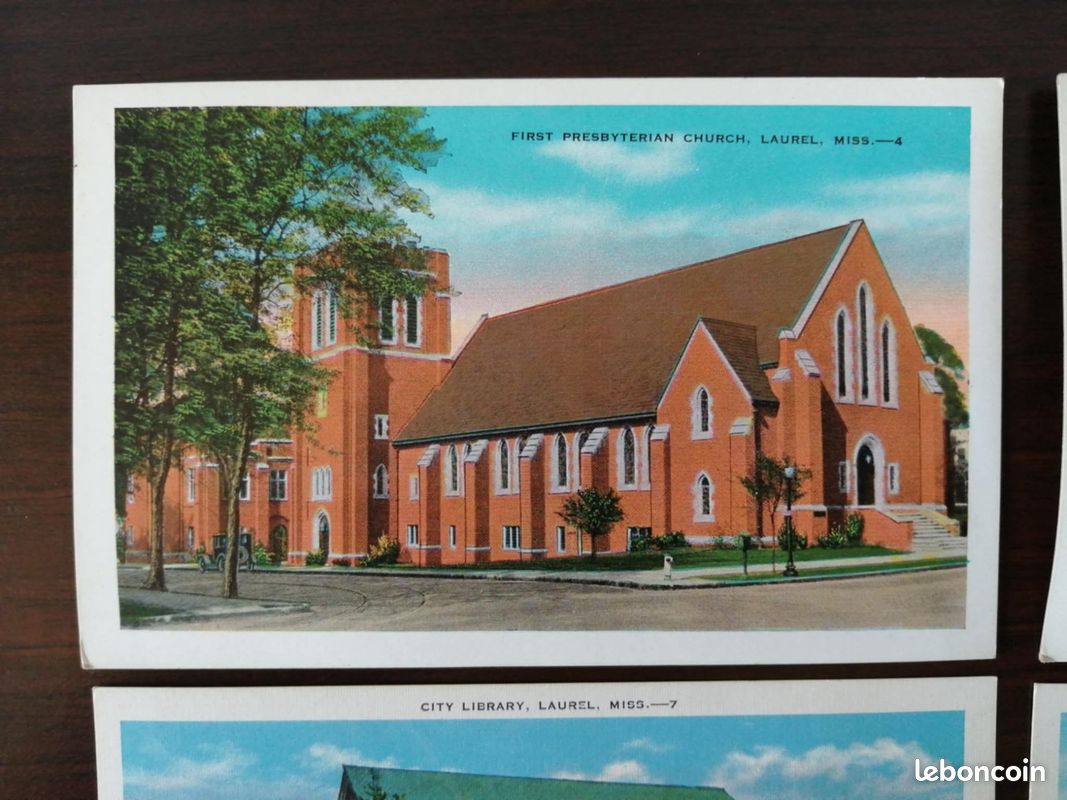 5 anciennes cartes postales, Laurel, Mississippi, états unis, vierges, couleurs (image 5)