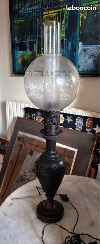 Lampe Suspension Vintage Art Déco - Lanterne En Tôle Émaillée Avec 5 Verres Gravés