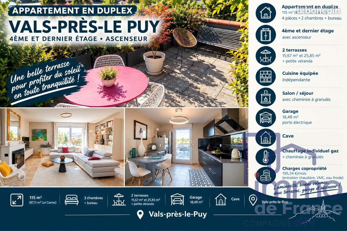 Appartement 5 pièces 115 m² · à Vals-près-le-Puy · 115 m² · 262 500 €