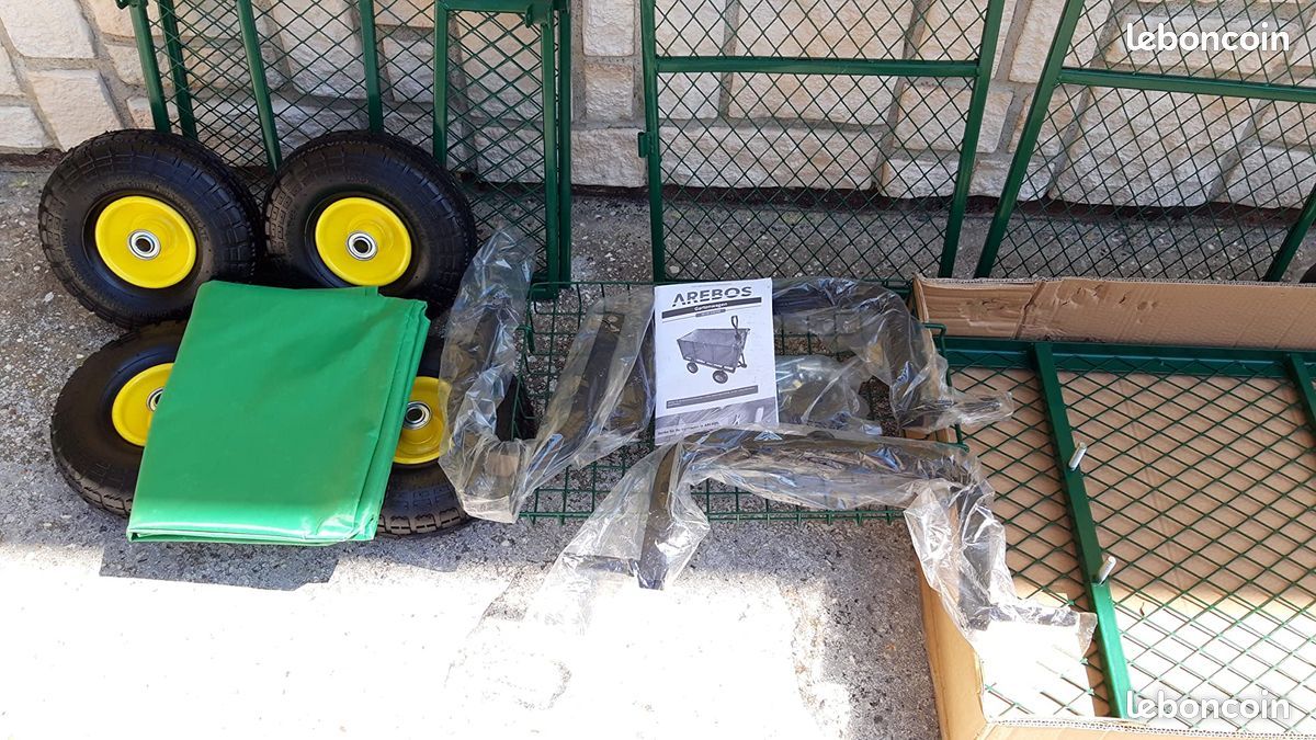 Arebos Chariot à Bras | Chariot de Jardin | avec pneus profilés | Charge Max. 550kg | Pliable | Vert | bâche Amovible | poignée et Timon Inclus | Chariot Plate-Forme (image 2)