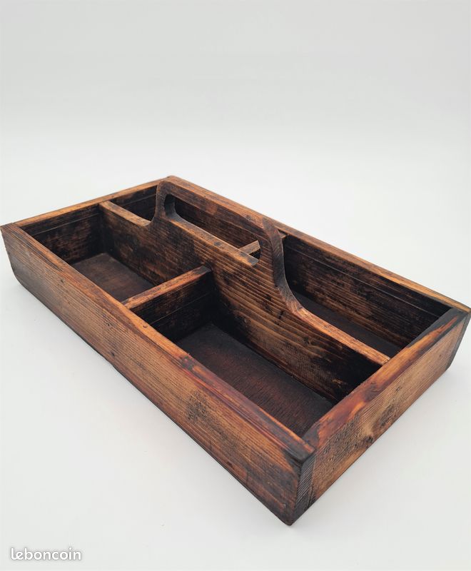 Boîte à outils en bois avec poignée, plateau de rangement Vintage - J01 (image 1)