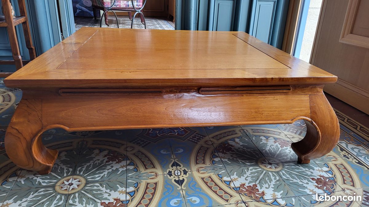 Table basse bois massif 100x 100 (image 2)
