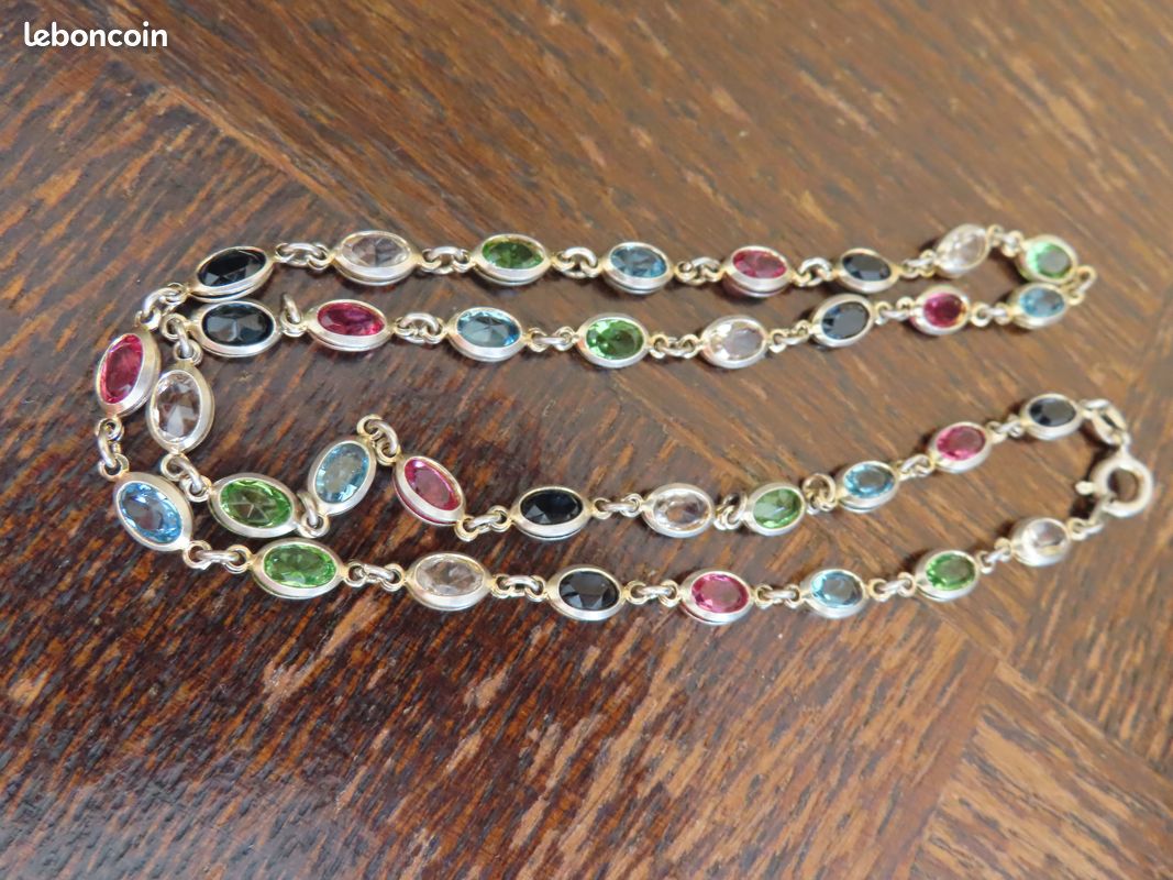 Collier En Argent Sterling 925 Avec Pierre Jaspe Multicolore - 21 Pouces (53 Cm) - Fait Main