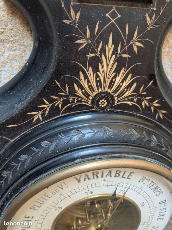 Ancien thermomètre et baromètre mural en bois (image 4)