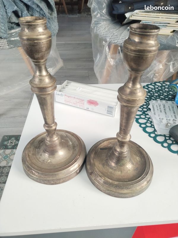 Bougeoirs métal argenté - Décoration