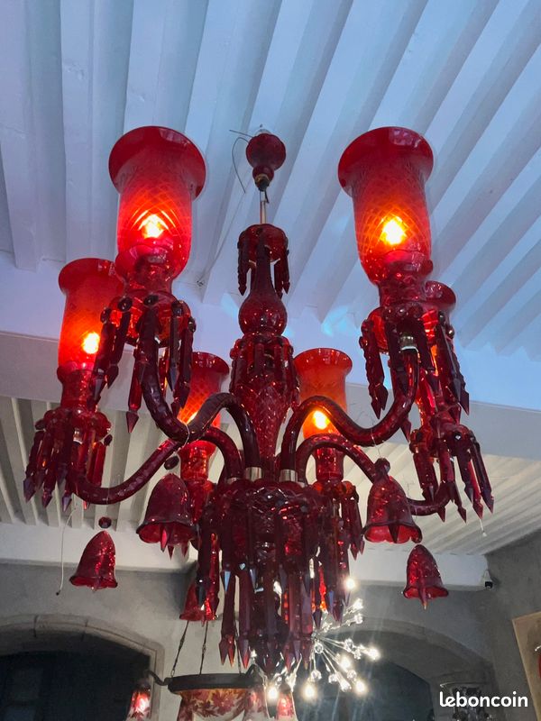 Ancien Lustre Rouge en verre (image 2)