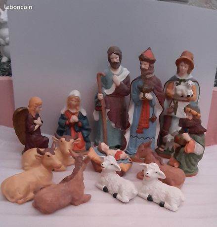 Lot De 2 Grandes Figurines De Crèche Cachées 15cm - Scène De Noël, Homme Qui Fait... Statuette Originale