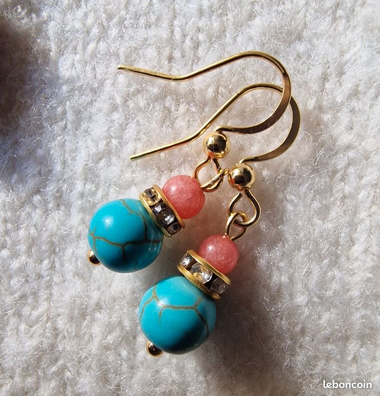 Boucles d'oreilles fait main avec des pierres naturelles et acier inoxydable (image 1)