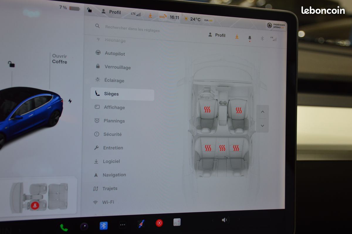 TESLA MODEL 3 LONG RANGE DUAL MOTOR AWD 75KWH (441CH)-54.685km-1ère Main-Toit Panoramique-Autopilot-Sièges Chauffants AV/AR-Caméra-Intérieur Premium Noir/Blanc-Jantes 18"-Garantie 6 Mois (image 12)